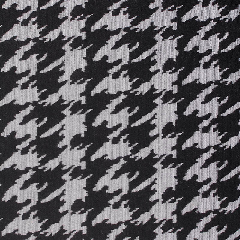 Black Houndstooth Interlock Knit, Polyester, 226 gsm