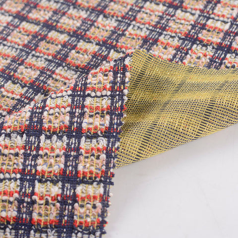 Dark Blue Bold-Plaid Interlock Knit, Polyester