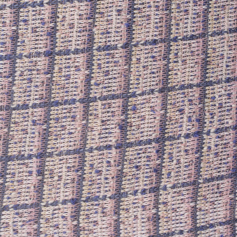 Plaid Polyester Viscose Metallic Interlock Knit Fabric, 459 gsm, 170 cm — Grey
