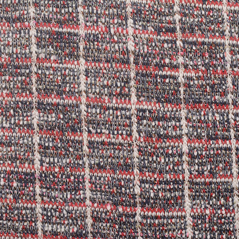 Dark Blue Plaid Interlock Knit, Cotton-Poly