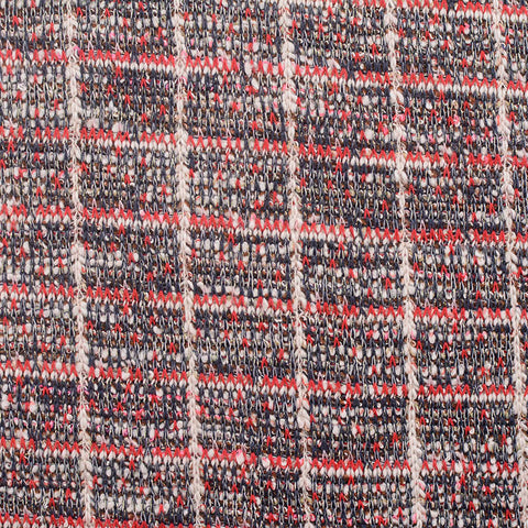 Dark Blue Plaid Interlock Knit, Cotton-Poly