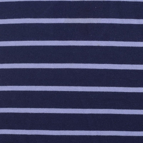 Navy Horizontal-Stripe Jersey Knit, Cotton-Modal, 170 gsm