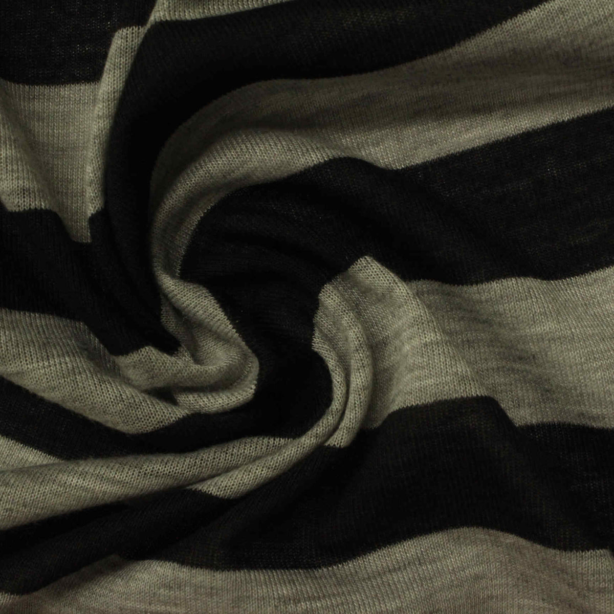 Black Horizontal-Stripe Jersey Knit, Polyester, 124 gsm