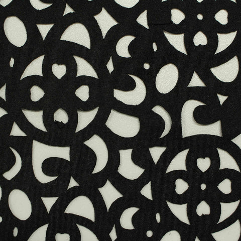 Black Floral Scuba Knit, Polyester, 200 gsm