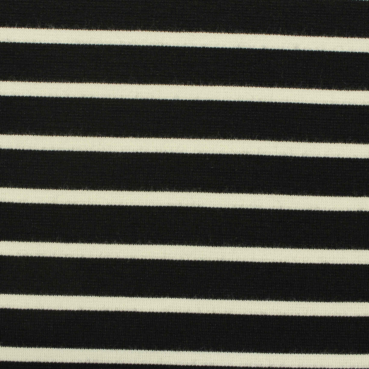 Black Horizontal-Stripe Ponte Knit, Viscose-Poly, 280 gsm