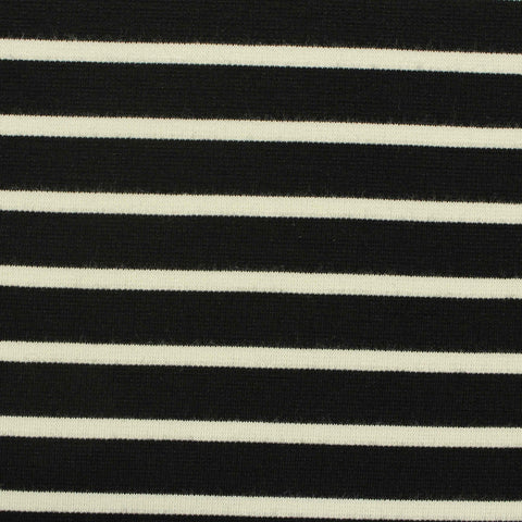 Black Horizontal-Stripe Ponte Knit, Viscose-Poly, 280 gsm