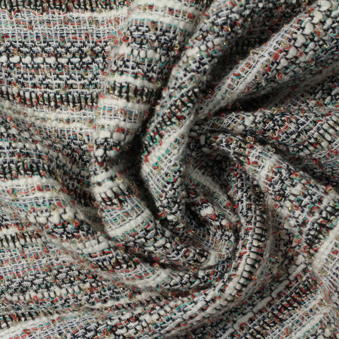 White Horizontal-Stripe Jacquard, Poly-Cotton, 323 gsm