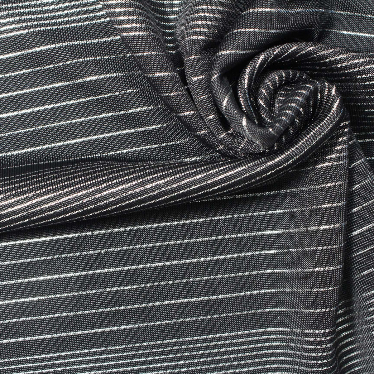Silver Horizontal-Stripe Jersey Knit, Polyester, 201 gsm