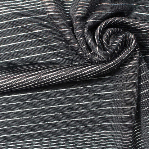 Silver Horizontal-Stripe Jersey Knit, Polyester, 201 gsm