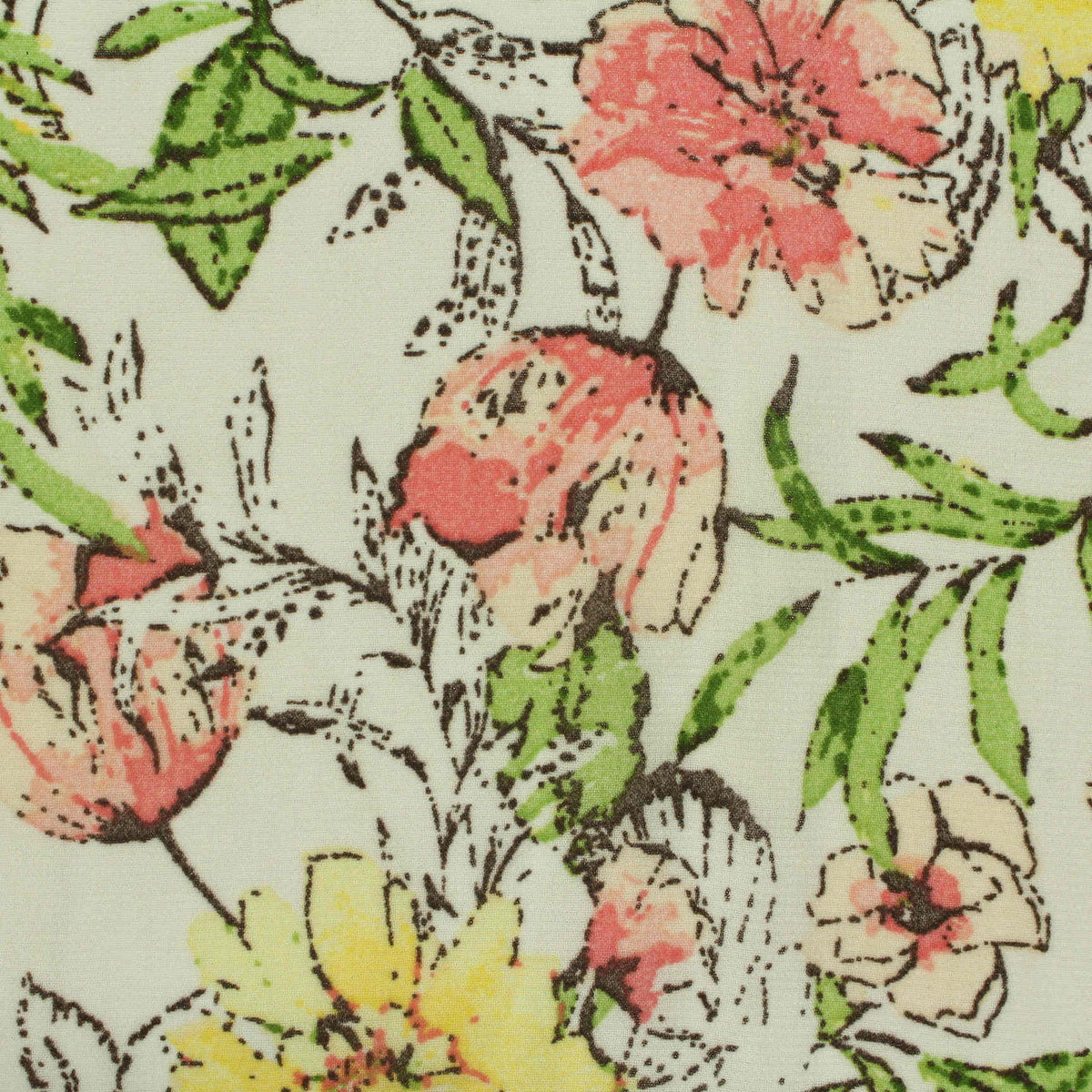 Pink Flowers Chiffon, Polyester, 90 gsm