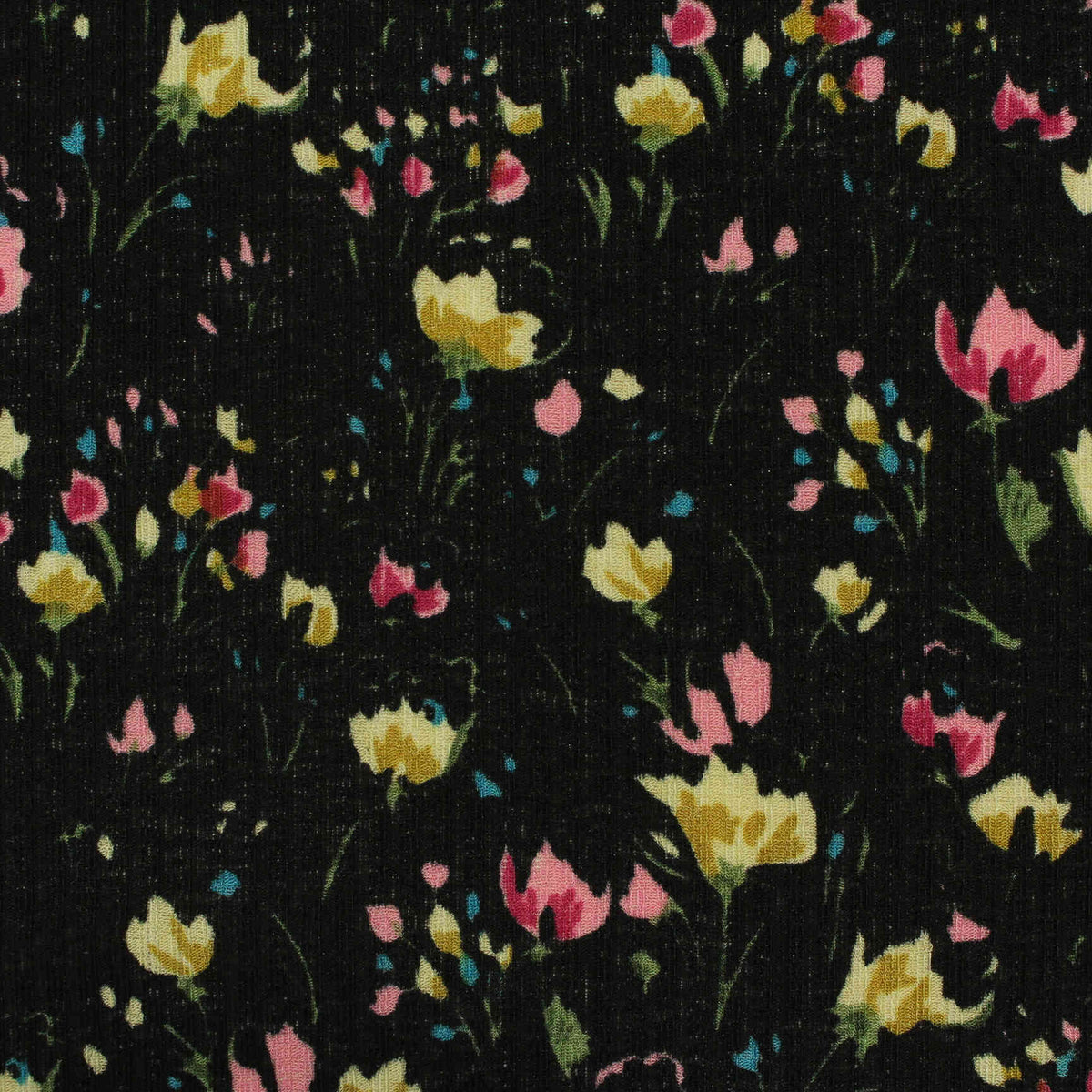 Black Floral Rib Knit, Polyester, 160 gsm