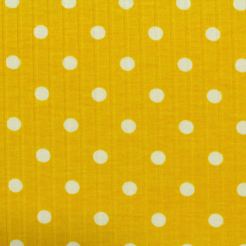 Yellow Polka-Dot Rib Knit, Poly-Viscose