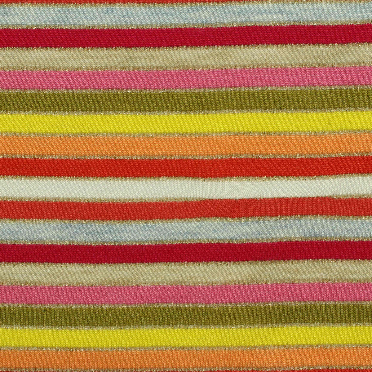 Multicolor Horizontal-Stripe Jersey Knit, Viscose-Poly