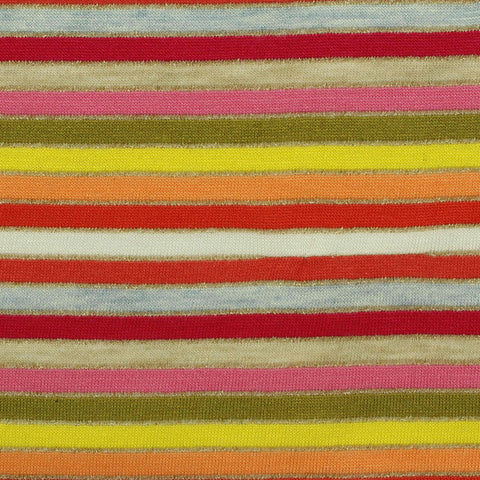 Multicolor Horizontal-Stripe Jersey Knit, Viscose-Poly