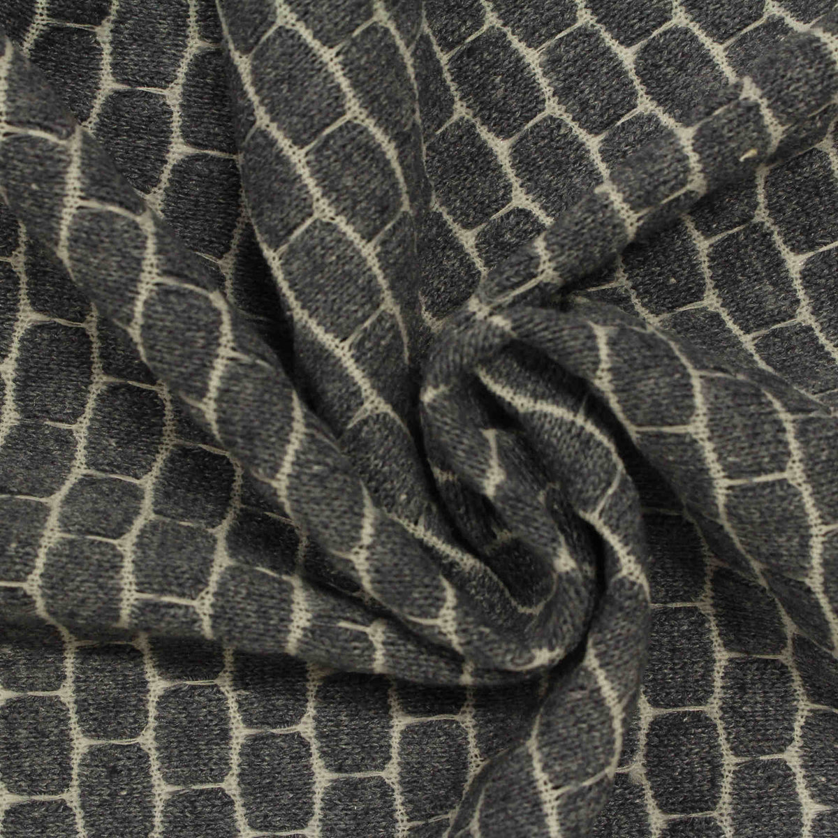 Dark Grey Geometric-Grid Chunky Knit, Poly-Cotton