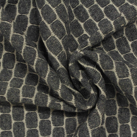 Dark Grey Geometric-Grid Chunky Knit, Poly-Cotton