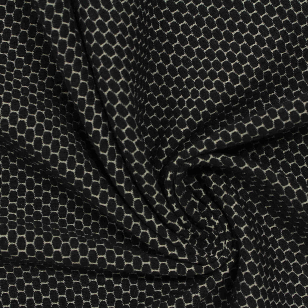 Black Honeycomb Jersey Knit, Cotton-Poly