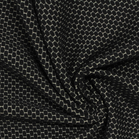 Black Honeycomb Jersey Knit, Cotton-Poly