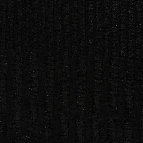 Polyester Metallic Stretch Rib Knit Fabric, 271 gsm — Black