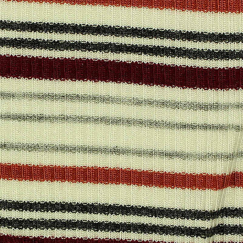 Cream Horizontal-Stripe Rib Knit, Viscose, 202 gsm