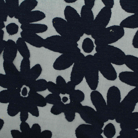 Dark Blue Floral Knit, Viscose-Poly