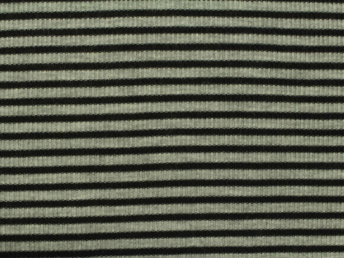 Black Horizontal-Stripe Rib Knit, Poly-Viscose, 180 gsm, 128 cm