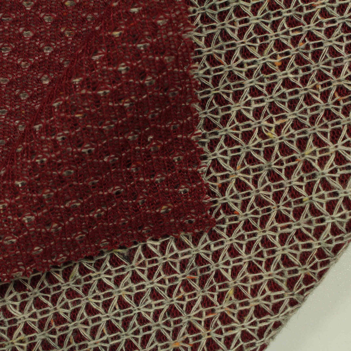 Marled Red Geometric-Lattice Jacquard, Cotton-Poly