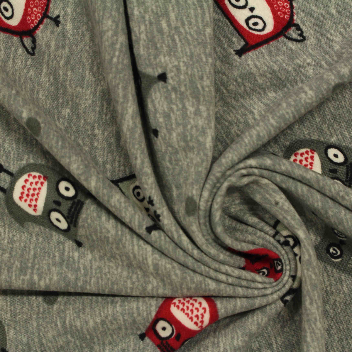 Red Cartoon-Owl Interlock Knit, Polyester