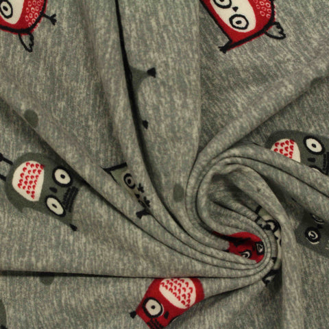 Red Cartoon-Owl Interlock Knit, Polyester