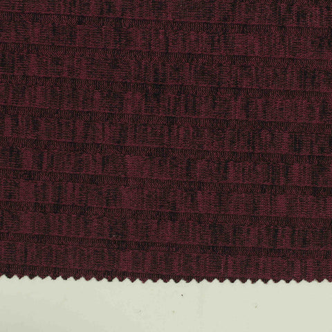 Dark Red Horizontal-Stripe Rib Knit, Viscose-Poly