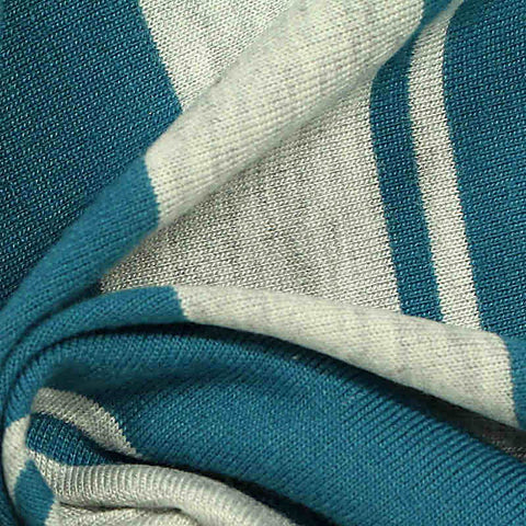 Teal Vertical-Stripe Jersey Knit, Viscose-Poly