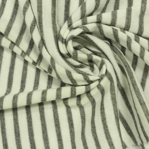 Grey Vertical-Stripe Rib Knit, Viscose-Poly