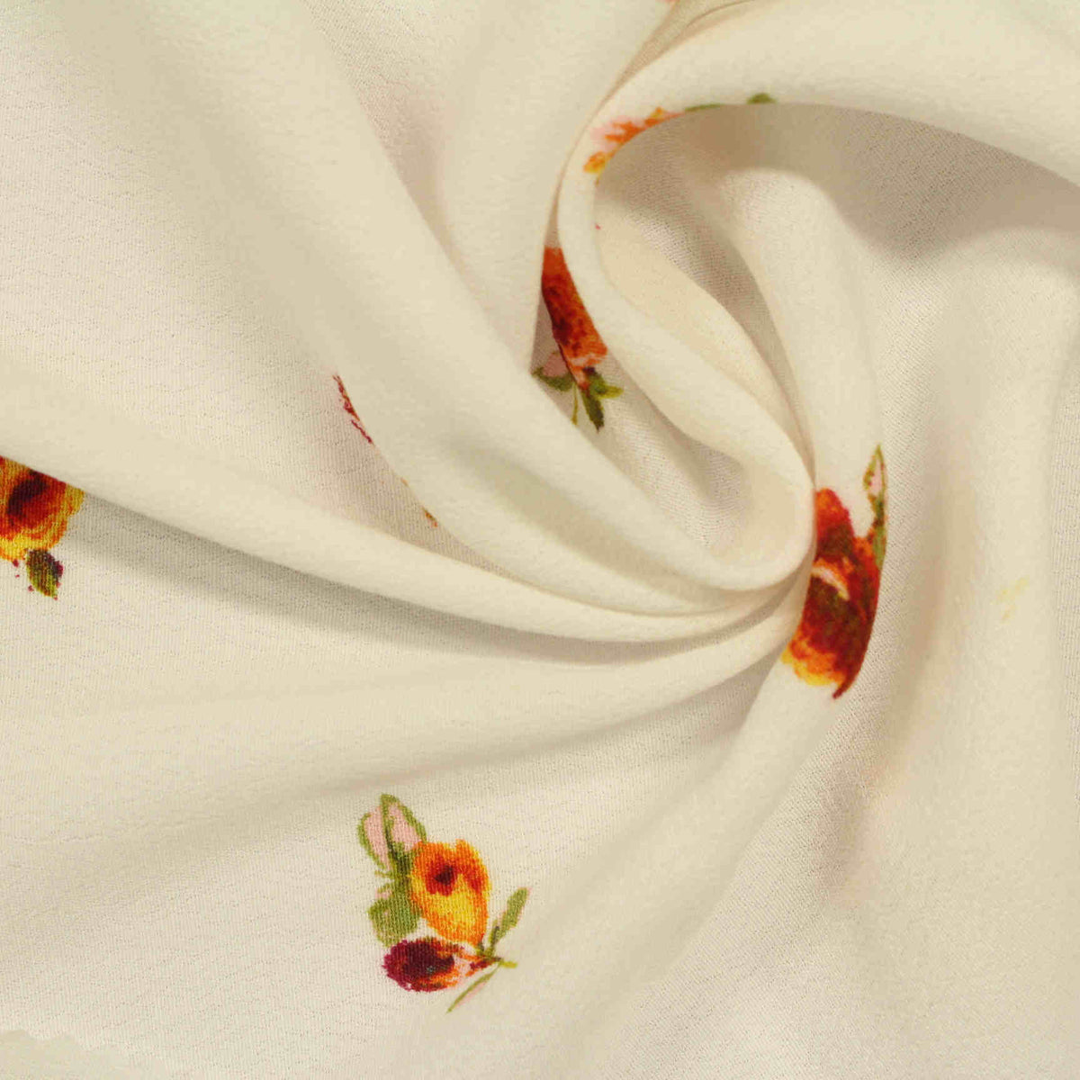 Orange Floral Crepe, Viscose, 125 gsm