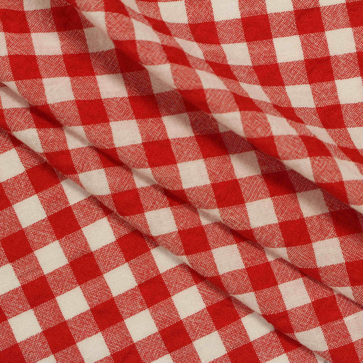Red Check Seersucker, Cotton-Poly
