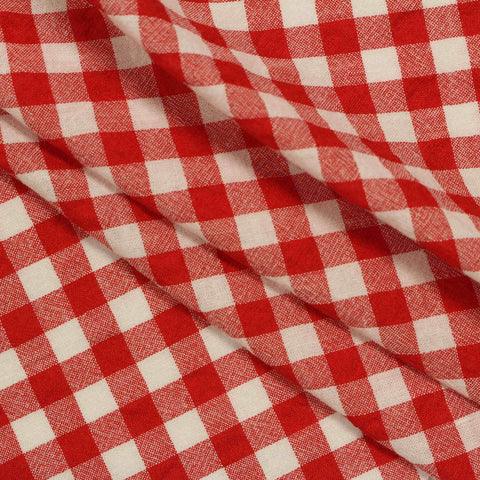 Red Check Seersucker, Cotton-Poly
