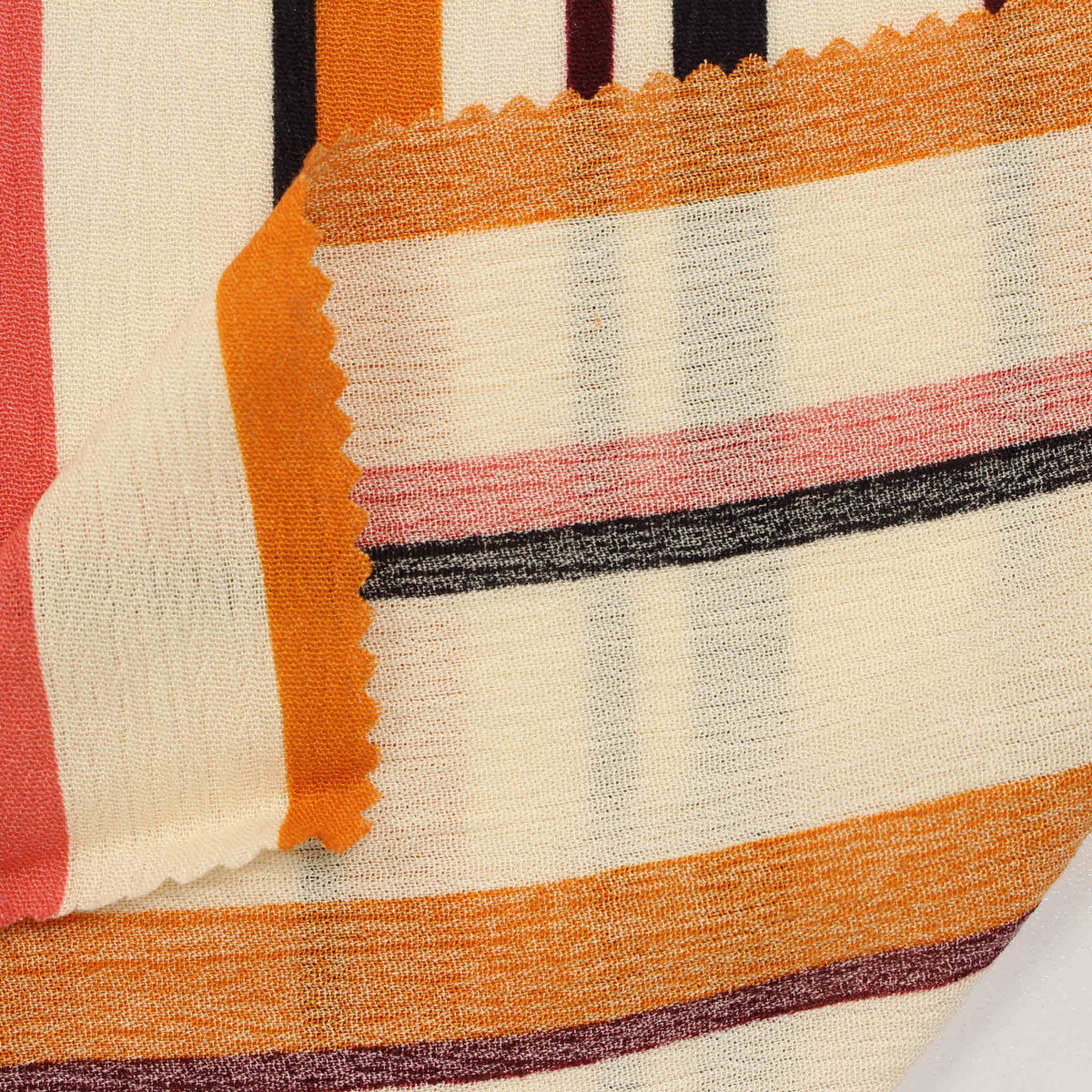 Cream Horizontal-Stripe Crepe, Viscose