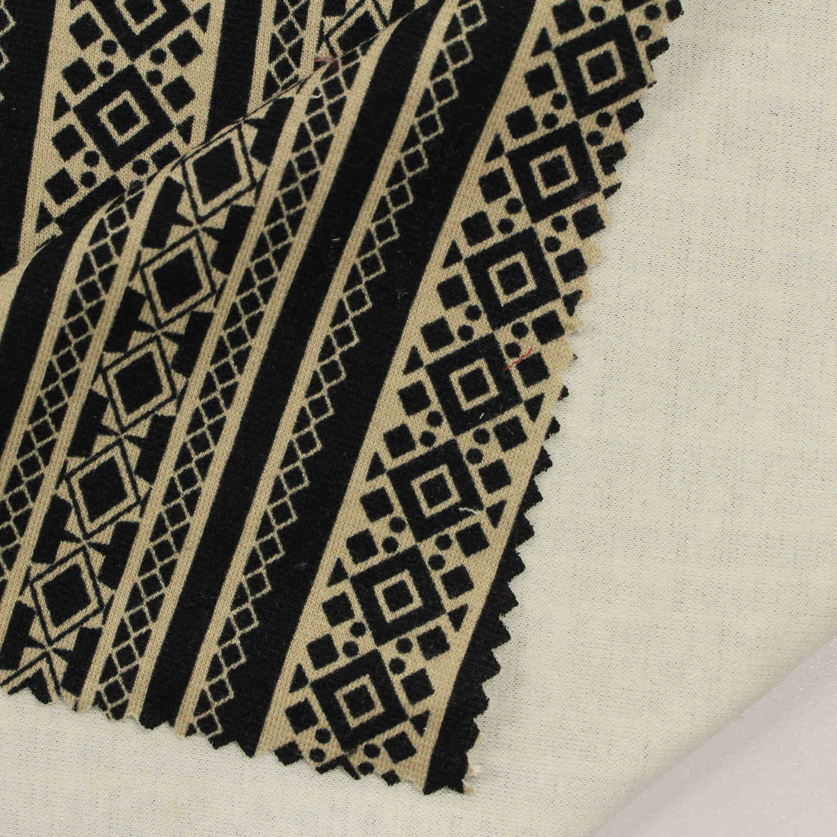 Black Geometric-Stripe Ponte Knit, Viscose-Poly