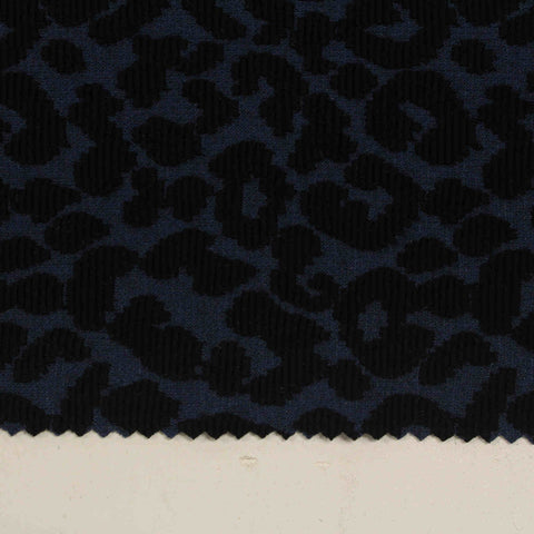 Dark Blue Leopard Jacquard, Poly-Viscose