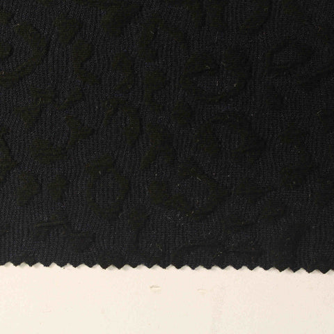 Black Abstract-Leaf Jacquard, Poly-Viscose