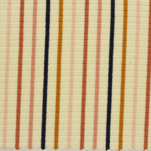Dark Blue Vertical-Stripe Rib Knit, Viscose