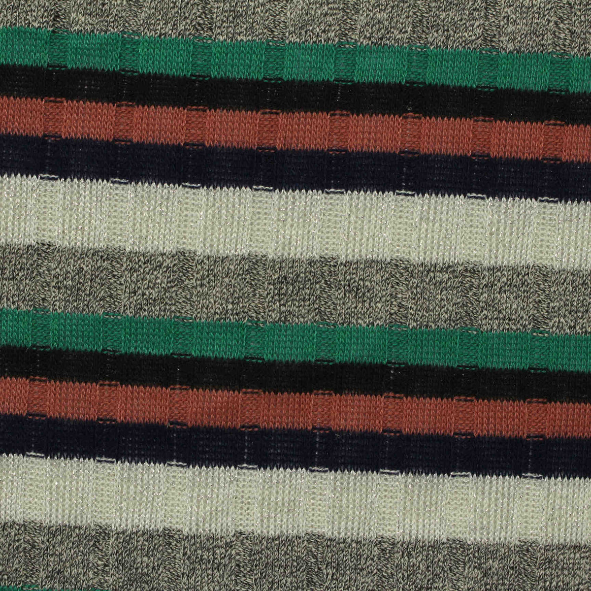 Green Horizontal-Stripe Rib Knit, Polyester, 185 gsm