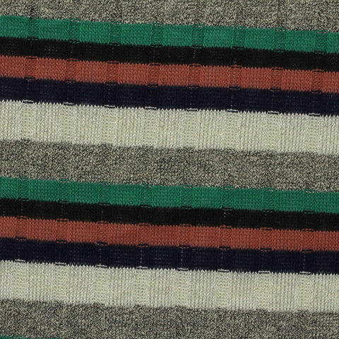 Green Horizontal-Stripe Rib Knit, Polyester, 185 gsm