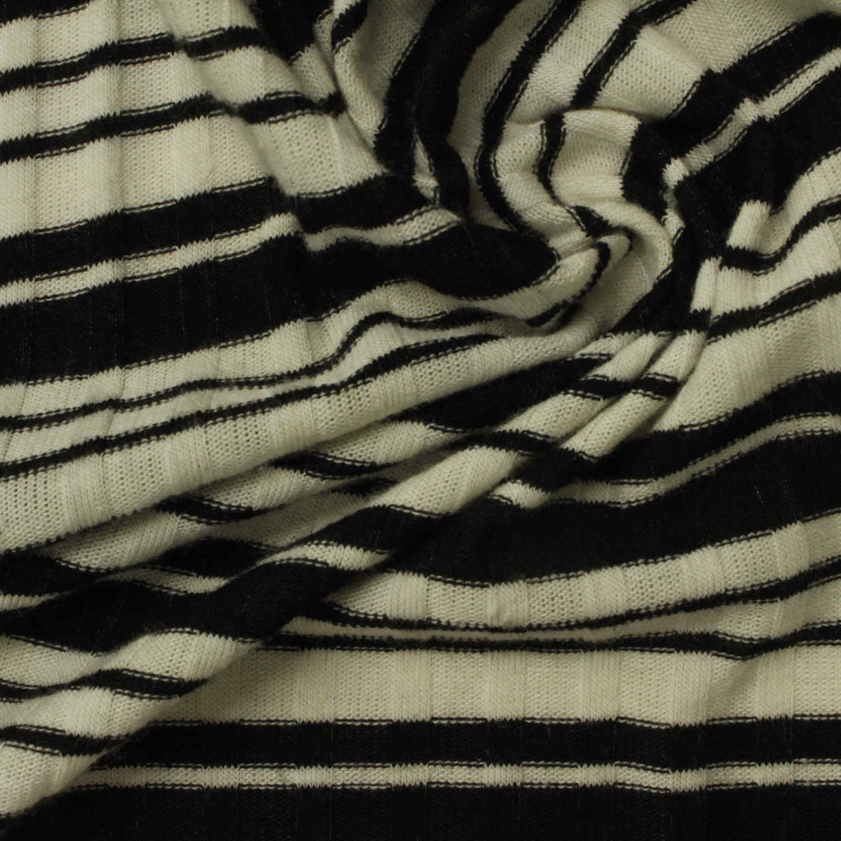 Black Horizontal-Stripe Rib Knit, Viscose-Poly, 190 gsm, 165 cm