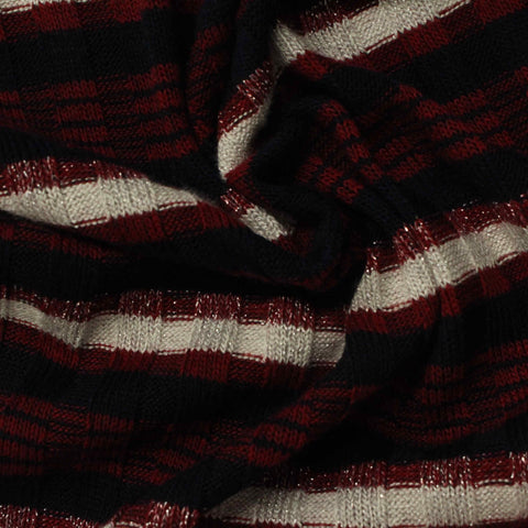 Dark Blue Horizontal-Stripe Rib Knit, Polyester, 200 gsm
