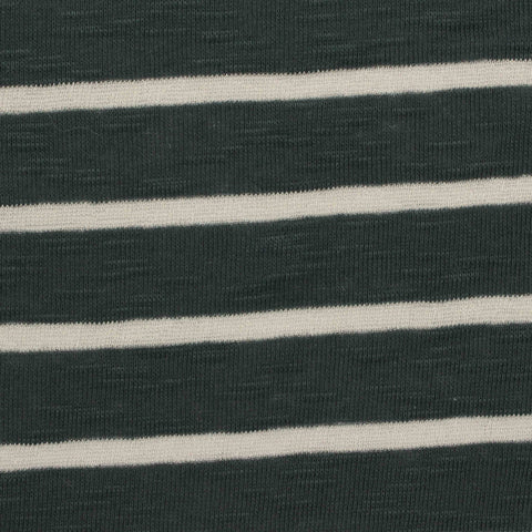 Dark Green Horizontal-Stripe Rib Knit, Viscose-Poly