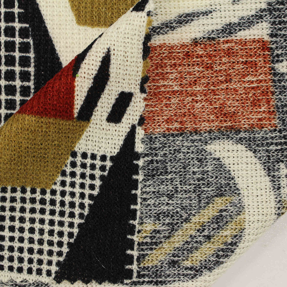Cream Abstract Rib Knit, Viscose-Poly