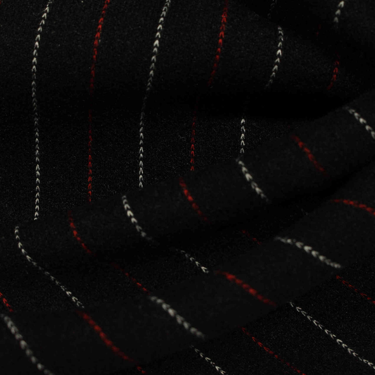 Black Pinstripes Interlock Knit, Poly-Nylon
