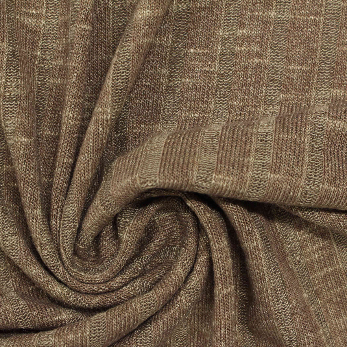 Heathered Brown Horizontal-Stripe Rib Knit, Viscose-Poly