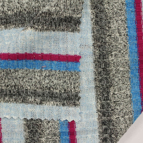Light Blue Horizontal-Stripe Rib Knit, Poly-Viscose, 209 gsm
