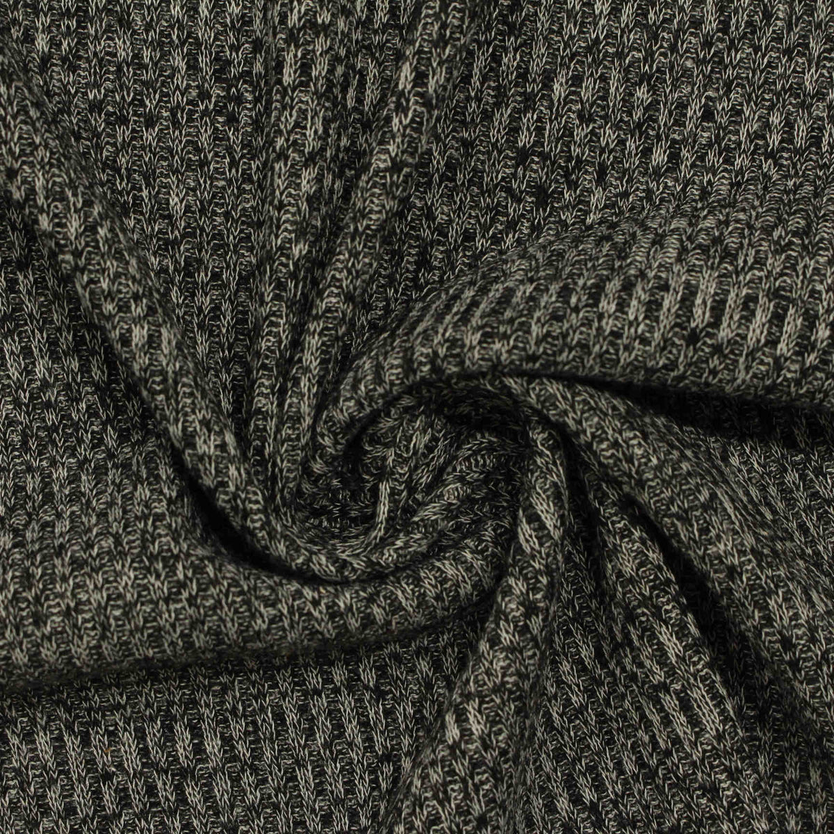 Dark Grey Marl Rib Knit, Poly-Viscose, 215 gsm